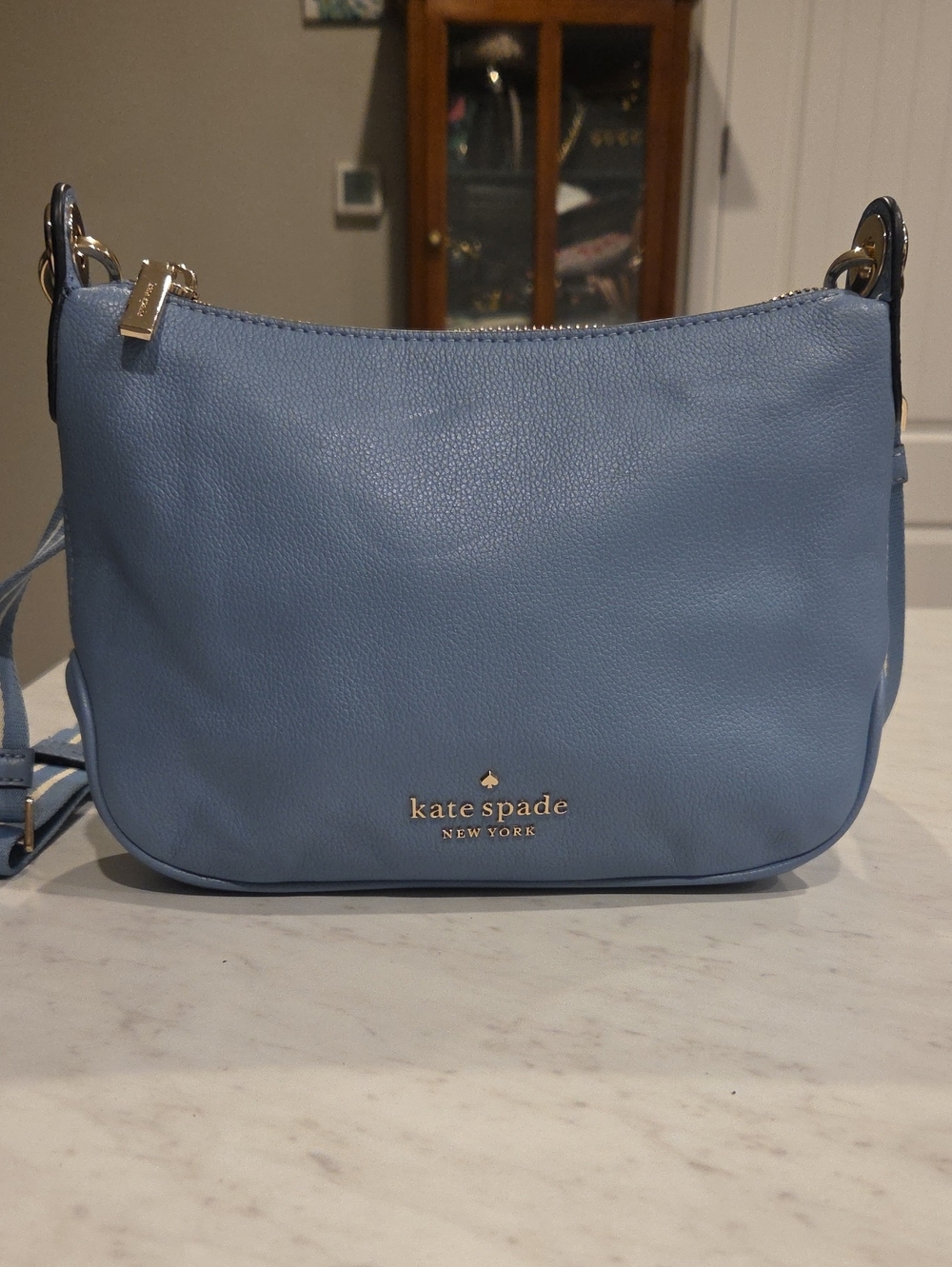 kate spade New York Powder Blue Leather Crossbody Bag with Gold Hardware